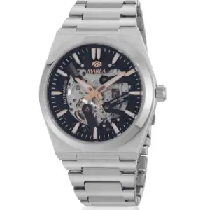Reloj Mecánico Plata con detalles azules y morados