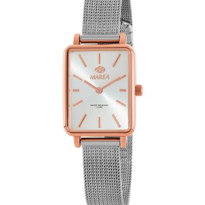 Reloj Mujer Cuadrado Plata bronce y blanco