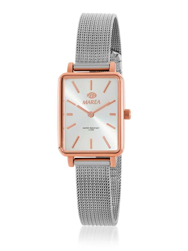 Reloj Mujer Cuadrado Plata bronce y blanco