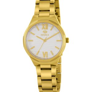 Reloj dorado y blanco
