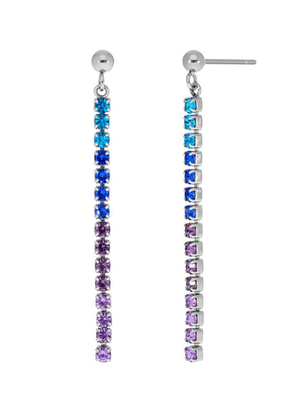 Pendientes tenis cristales degradas en tonos azules y lilas.