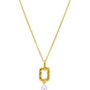Collar dorado con perla blanca