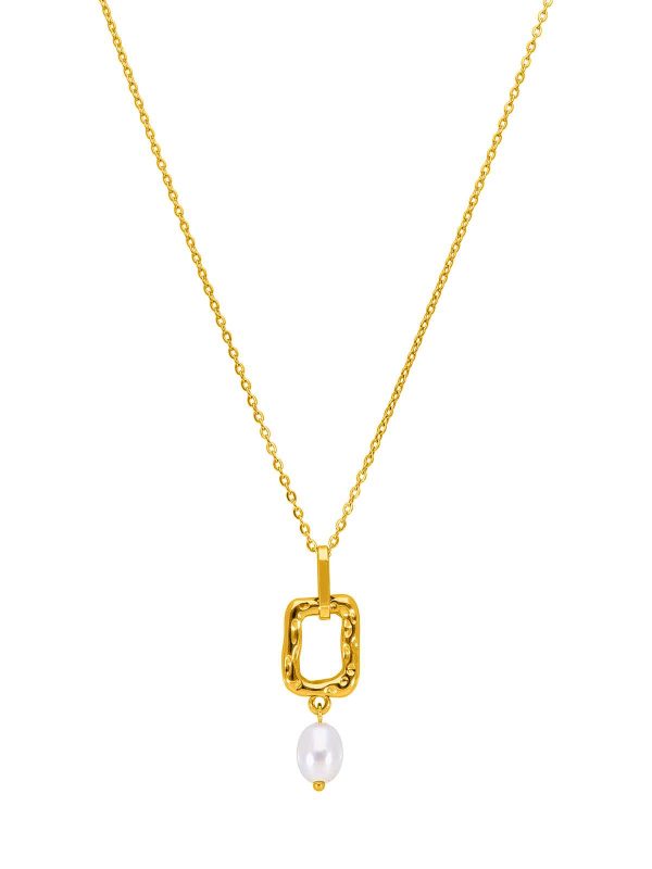 Collar dorado con perla blanca